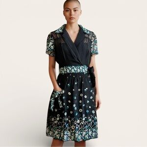 Anna Sui Silk Sheer Black Floral Wrap Dress Size 4